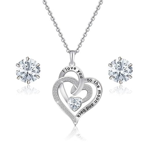 Cenland Mother’s Day Gifts for Mom Double Love Heart Necklace and Earrings Set for Women, Hypoallergenic Stainless Steel Jewelry with Cubic Zirconia, Birthday & Anniversary Presents for Wife, Grandma, Her(White) - Image 1