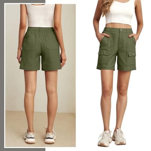 Lepunuo Women's Work Cargo Shorts with 6 Pockets Lightweight 6.3 Inch Golf Shorts for Women Casual Summer Army Green - Thumbnail 4