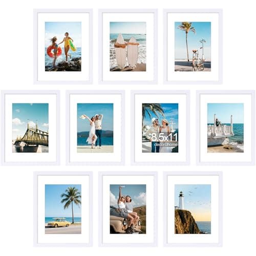 decorUhome 8.5 by 11 Picture Frame Set of 10, Display Photos 6x8 with Mat or 8.5x11 Unmatted for Picture Frames Collage Wall Decor, White - Image 1