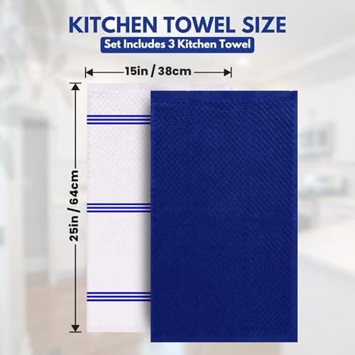 Infinitee Xclusives Premium Kitchen Towels – Pack of 3, 100% Cotton |15 x 25| Inches Absorbent Dish Towels - Terry Kitchen Dishcloth Towels - Blue Dish Cloth for Household Cleaning - Thumbnail 4