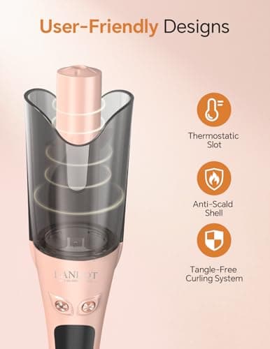 Automatic Rotating Curling Iron 1-inch - LANDOT 2-Way Anti-Tangle Self Curling Wand, Effortless Curls for Special Occasions, Dates & Vacations, Fast Heat-Up Ceramic Barrel for Gorgeous Styles - Thumbnail 6