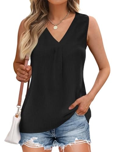 GKBK Womens Dressy Business Tank Tops V Neck Casual Cami Sleeveless Camisole Blouses Summer Basic Tank Shirt Black S - Image 1