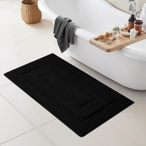 GRANNY SAYS Large Bathroom Rugs Non Slip Washable, 24" x 43", Water Absorbent Bath Mats for Bathroom, Thick Soft Shaggy Bath Rug, Microfiber Shower Room Floor Mat Decor, Black - Image 1