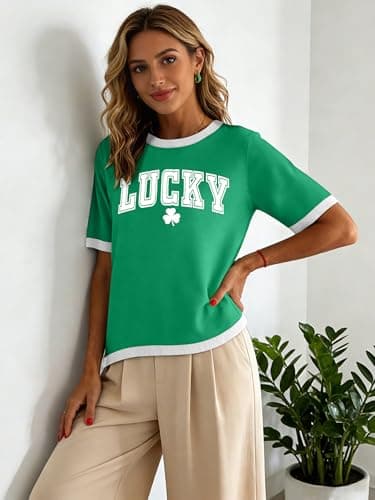 PICKID St Patricks Day Shirts for Women: Lucky Irish Shamrock Graphic T Shirt St Paddys Day Tee Tops - Thumbnail 5