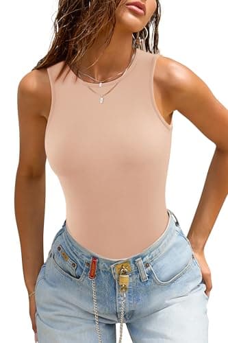 ATHMILE Tank Top Body Suits Women Sexy Crew Neck Racerback Halter Ribbed Sleeveless Bodysuit for Women - Image 1