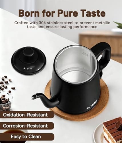 ELTRIKO Gooseneck Electric Kettle, 1L Water Boiler, Pour Over Coffee & Tea, 1000W Fast Heating, Stainless Steel, Auto Shut-Off & Boil-Dry Protection, BPA-Free (Black) - Thumbnail 5