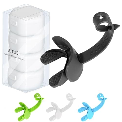 4 Pack Football Mouth Guards with Strap - Breathable Lip Protector Mouthpiece with Case for Football Players, Comfortable Wide Opening Design (Black/White/Blue/Green) - Perfect for Youth & Adult - Image 1