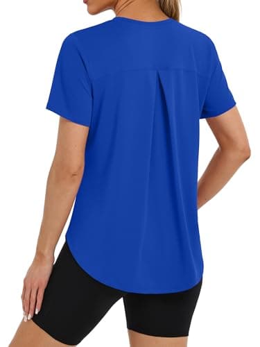 BKRIVE Workout Tops for Women Short Sleeve Shirts with Sun Protection UPF 50+ Outfits for Golf Royal 2XL - Image 1