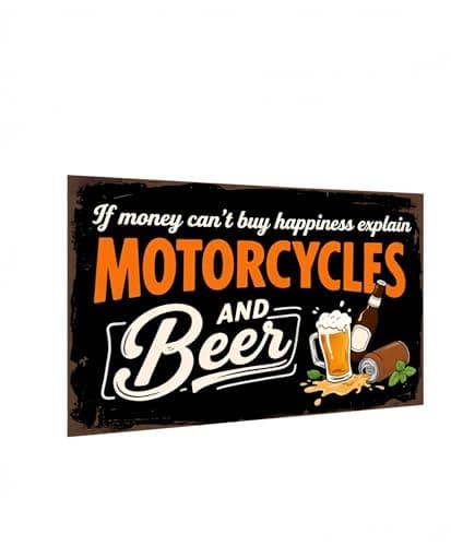 Carastora Retro Metal Tin Sign – Motorcycle and Beer Wall Decor, Funny Vintage Sign for Bar, Cafe, Garage, Man Cave, or Club Decoration, 8x12 Inches - Image 1