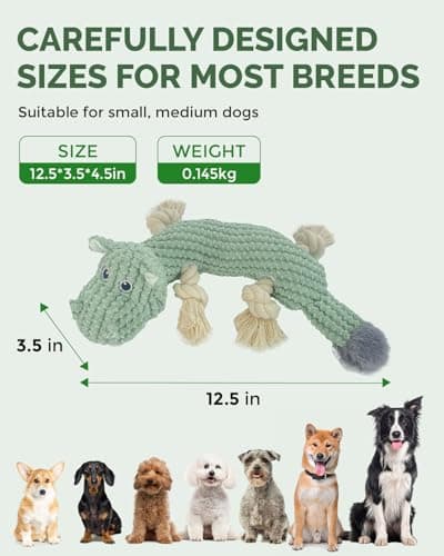 FoxFocus Squeaky Dog Toys for Medium Dogs - Durable Dog Toys for Aggressive Chewers to Keep Them Busy - Interactive Plush Chew Toy with Squeaker for Training Reward & Gift - Green - Thumbnail 5