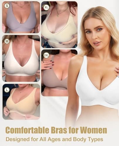 Jelly Wireless Bra for Women Deep V Push Up Seamless T-Shirt Bras Comfortable Plunge No Underwire Bra with Adjustable Straps Everyday Bras White - Thumbnail 5
