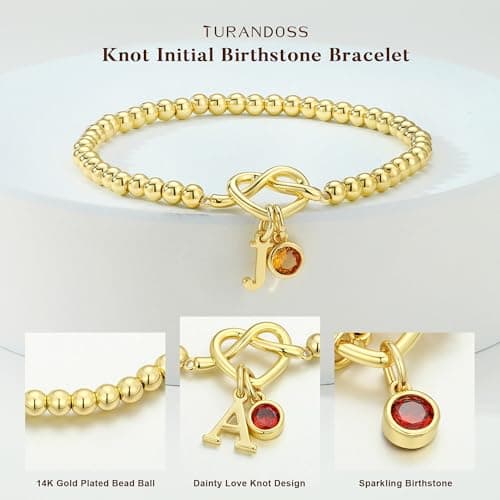 Turandoss Birthday Gifts for Women - February Purple Created Amethyst Birthstone Letter N Bracelet 14K Gold Plated Dainty Knot Initial Bracelets Jewelry Birthday Gifts for Wife Girlfriend - Thumbnail 5