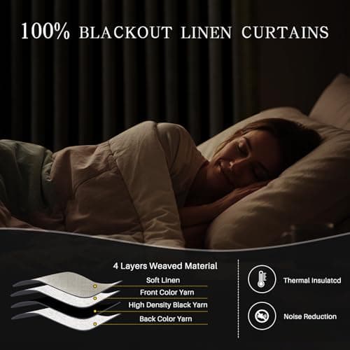 YZ HOME Pinch Pleated Linen Curtains 100% Blackout 90 Inches Long for Living Room Bedroom, Memory Trained Thermal Insulated Room Darkening Window Drapes with Rings Hooks, 2 Panels, Natural, 40"Wx90"L - Thumbnail 2