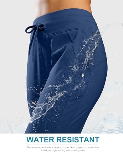 Soothfeel Women's Fleece Lined Joggers Water Resistant High Waisted Sweatpants Winter Warm Thermal Running Hiking Pant Pocket （Dark Blue M） - Thumbnail 5