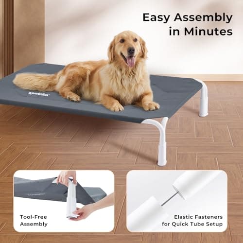 ZOMISIA Elevated Dog Cot Bed Tool-Free Assembly - Outdoor Raised Dog Cooling Bed Frame for Large Pets, Summer Pet Hammock Off Ground with Non-Slip Feet & Waterproof Teslin Mesh, 43x30 Inch - Thumbnail 2