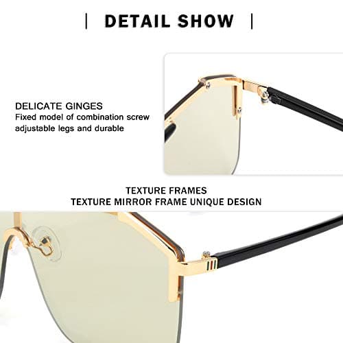 FEISEDY Classic Siamese One Piece Oversized Sunglasses Nice Rimless Stylish Retro Design for Women Men B2634 - Thumbnail 6