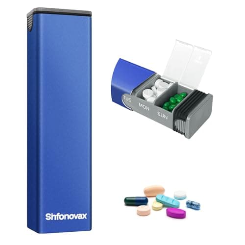 Weekly Metal Pill Organizer, Large Capacity 7 Day Travel Pill Organizer, Easy Open Secure Pill Box for Adults, Seniors & Travel, Daily Medicine Case (Blue) - Image 1