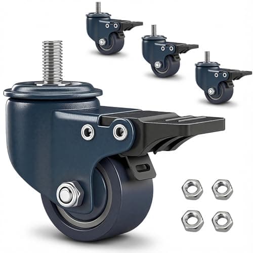 TESUMI 1.6 Inch M8 Stem Caster Wheels, Metric M8-1.25 Threaded Stem Casters Set of 4 Heavy Duty 450LBS Load, Locking Brake Swivel Small Castor Wheels for Furniture Carts Wire Shelving Workbench