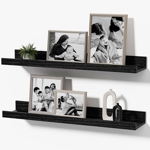 Mifurn Floating Picture Ledge Shelves, 2-Pack Wall Mounted Book Shelf for Nursery & Kids Room, Floating Shelves for Wall Photo Frames with Lip, Living Room or Bedroom, 16inch, Black