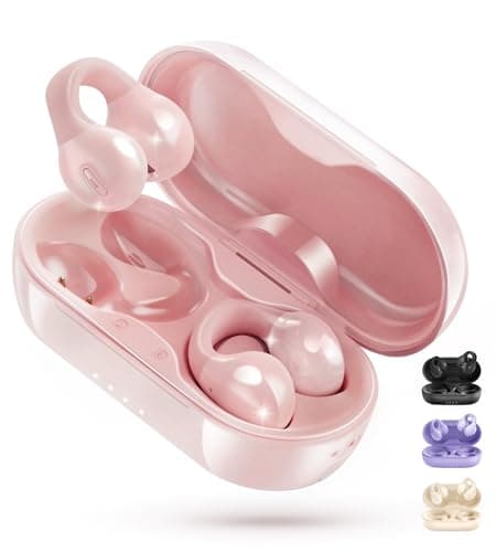 King Lucky i21 Open Ear Clip On Earbuds Wireless Bluetooth Ear Clip Headphones with Mic,Noise Cancelling, Waterproof IPX4,for Small Ears,Perfect for Running,Sports,Glasses Wearers (Pink) - Image 1