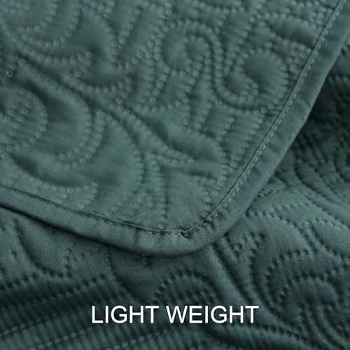 Hansleep Green Quilt Twin Size - Damask Ultrasonic All Season Bedspread Twin, Soft Lightweight Coverlet Bedding Set, 2 Pieces (1 Quilt, 1 Pillow Sham) - Thumbnail 5