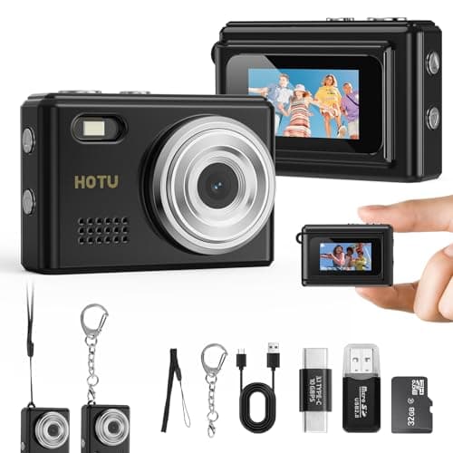 HOTU Mini Keychain Camera, Y2K Portable Mini Digital Camera, 2MP 1080P Video Recording Small Camera with 32GB Card for Kids, Long Battery Life for Travel, Vlog (Minimalist, Black) - Image 1
