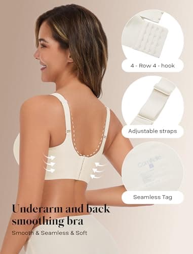 COMFELIE Seamless Wireless Bra for Women No Wire Underarm & Back Smoothing One-Piece T-Shirt Bra White - Thumbnail 3