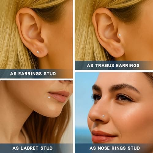 hooppoo Hypoallergenic G23 Titanium Nose Studs with Moissanite | Tiny Straight Bar Piercing Jewelry | 6-Piece Set in 2mm, 2.5mm, 3mm | Unisex Gift (Straight Bar/20G/Silver) - Thumbnail 2