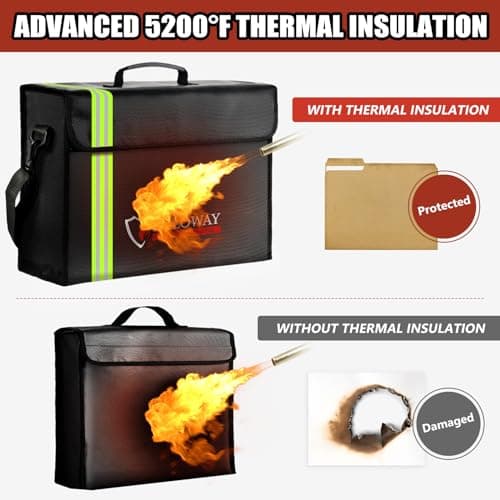 ROLOWAY Large Fireproof Bag 5200℉ Heat Insulated (17 x 12 x 5.8 inches) with Reflective Strip, Fireproof Document Bag for Cash Safe and Document Safe - Thumbnail 3