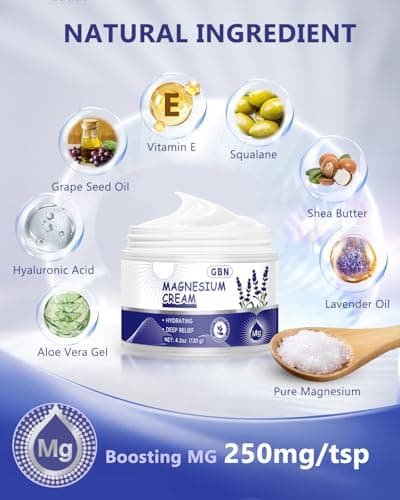 GBN Magnesium Cream - Hydrating Magnesium Lotion for Sleep - Natural Relaxation & Muscle Tension, Nighttime Butter for Feet, Leg Cramps, Safe for Kids (Lavender) - Thumbnail 3