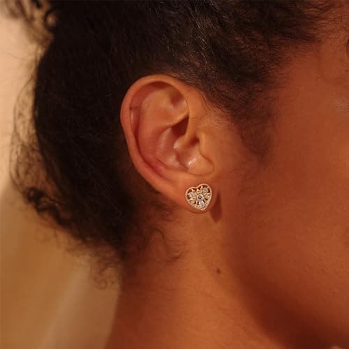 Fettero Gold Earrings for Women Delicate Dainty Earrings | 14K Gold Plated Stud Earrings Trendy Handmade Butterfly, Spike Heart, Flower, Cross, Evil Eye Stud Earrings Ligthweight Hypoallergenic - Thumbnail 3