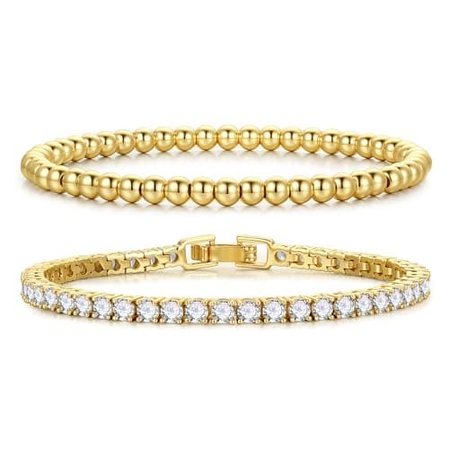 Turandoss Gold Tennis Bracelets for Women - Dainty 14K Gold Plated Tennis Bracelet Personalized 3mm Cubic Zirconia Bracelets for Women Trendy | Size 6.5 Inch | Birthday Gifts for Her - Image 1