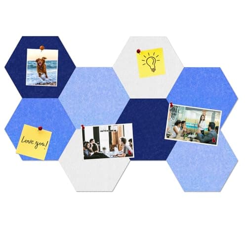 HULAVO Large Hexagon Felt Cork Board Tiles, Self Adhesive DIY Felt Bulletin Board Pin Board with 35 Pushpins for Office School Home Wall Decor Stickers Memos Photos Display(Gradual Blue) - Image 1
