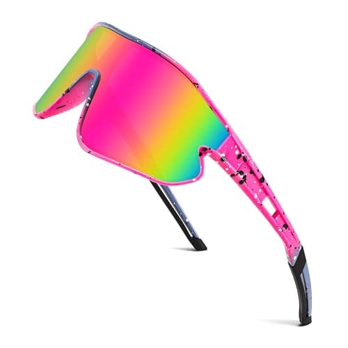 FEISEDY Unisex Youth Sunglasses, Teens Baseball Tennis Sunglasses, UV400 Sports Boys Girls Cycling Shades B4064 (Pink Frame/Purple Red Mirror) - Image 1