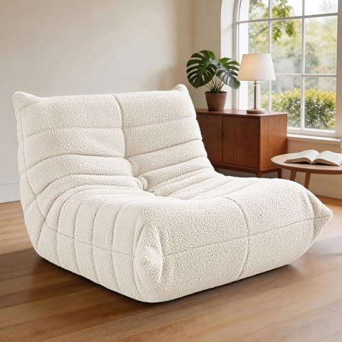 HABUTWAY Bean Bag Chairs Fireside Lazy Floor Sofa, Soft Teddy Fleece Bean Bag Sofa with High-Resilience Foam Filling，Beanbag for Living Room, Bedroom, Office (Beige Teddy) - Image 1