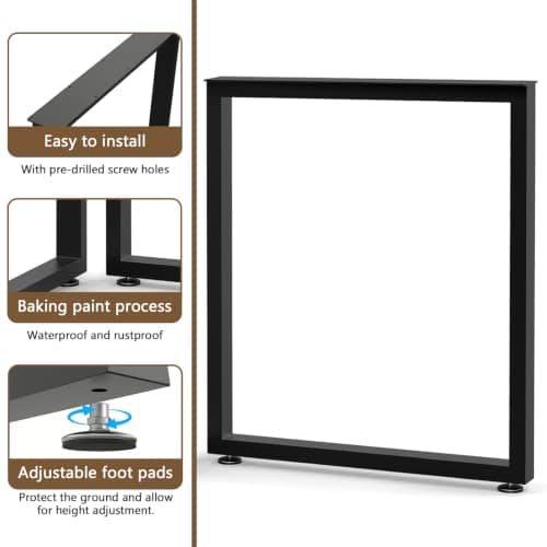 SNYXXOZ Table Legs 28" H x 24" W Metal Desk Legs Heavy Duty Black Set of 2 - Thumbnail 3