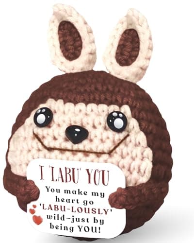 Maffuno Positive Crochet Bunny Gifts for Her Him, Handmade Love Gifts with Emotional I LABU You Card, Birthday Christmas Stocking Stuffers Gifts for Women Girlfriend Boyfriend Wife Husband (Brown) - Image 1