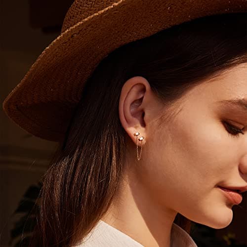 VALLOEY ROVER Stud Earrings for Women 14K Gold Plated Chain Moon Snake Butterfly Cross Ear Studs Cartilage Ear Jacket Minimalist Earrings Everyday Jewelry Gift for Women - Thumbnail 4