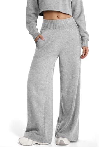 ATHMILE Gray Sweatpants Women Wide Leg High Waist Baggy Lounge Casual Pants Fall Winter Spring Clothes with Pockets - Image 1