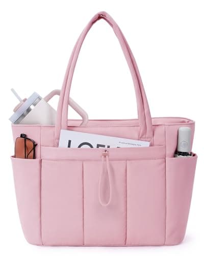 Wandering Nature Puffer Tote Bag with Cup Holder & Laptop Compartment & Trolley Sleeve for Travel, Work, Nurse, Women - Image 1