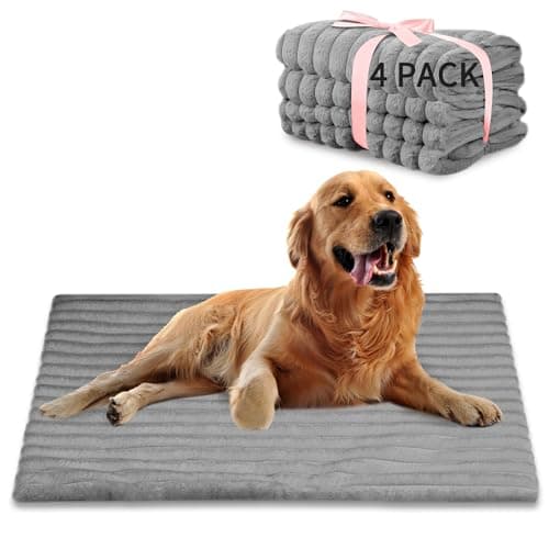 NWK Pack of 4 Fluffy Self Warming Cat Mat, Cat Blanket, Thermal Dog Mat, Washable, Non-Slip Bottom for Sofa & Crate & Kennel & Car Seat (Misty Gray, Large (34'' X 22'' X 0.7'')) - Image 1