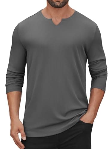 Hardaddy Men's V Neck Long Sleeve Ribbed Casual T-Shirt Classic Basic Solid Tee Shirts Deep Gray M - Image 1