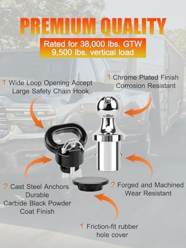 60618 Puck System Gooseneck Hitch Ball Kit with Box, Compatible with 2013-2026 Dodge RAM 2500 3500, 2-5/16” Hitch Ball for Truck Bed with 2 Safety Chain Anchors, 38000 LBS GTW/7500 LBS VTW - Thumbnail 3