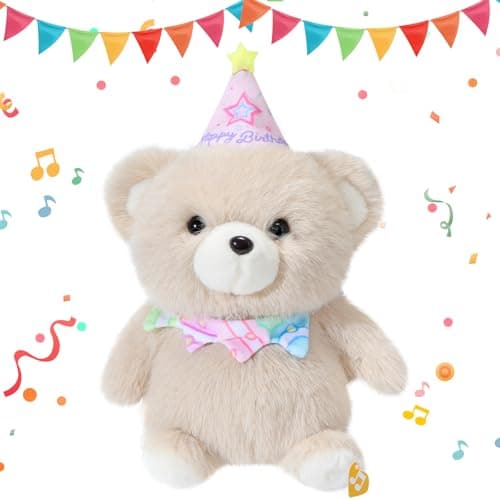 LLUKEME Birthday Bear Plush Baby Toys, Clap Activated with Voice Recording, Singing Dancing Interactive Stuffed Animal, Easter Gift for Toddlers, Birthday Party Decor