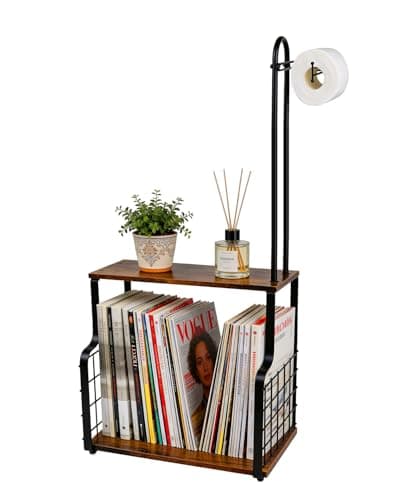 Bathroom Toilet Paper Holder with Storage Shelf, Wall Mount Toilet Paper Holder Stand with Metal Basket, Bathroom Tissue Storage Organizer for Rolls, Magazines， Phone & Shower Essentials - Image 1