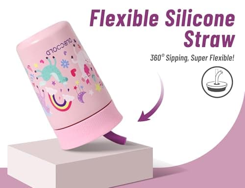 DLOCCOLD 12 oz Insulated Stainless Steel Straw Tumbler, Reusable Sippy Cup With Leak-Proof Spill Resistant Flexible Straw Lid, Cups, Easy to Clean, Water Bottle, Great for Travel, Home - Thumbnail 2