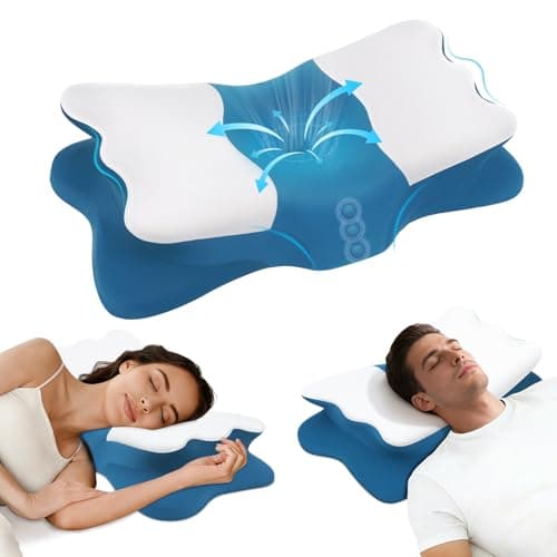Cervical Neck Pillow for Sleeping - Ergonomic Pillow for Neck Pain Relief - Memory Foam Pillows with Cooling Pillowcase, Orthopedic Contour Neck Support Pillow for Side, Back and Stomach Sleepers - Image 1