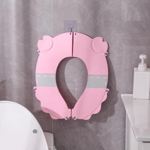 Portable Potty Training Seat，Upgraded Non-Slip-Anti pinch buttocks, One-handed Removal Folding Travel Potty Seat for Toddlers & Kids, 6 suction cups firmly adhere, Fits All Shape Toilets(Pink) - Thumbnail 6