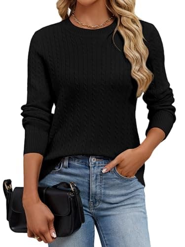 UEAL Cozy Lightweight Cable Knit Black Business Casual Fall Sweaters for Women 2025 Large Solid Black - Image 1