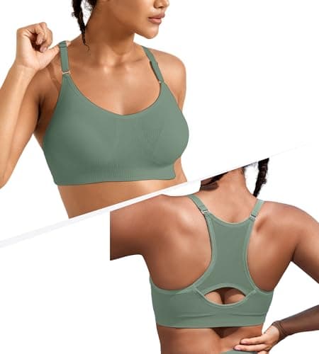 ULTREAGLE Womens Comfortable Sports Bra - Racerback Light Support Padded Yoga Bra Adjustable Spaghetti Strap Workout Bra Tops, Green, S - Image 1